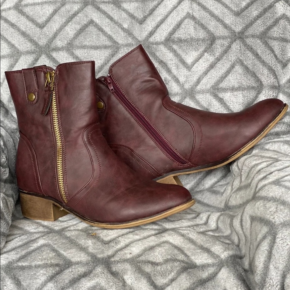 Maroon ankle boots